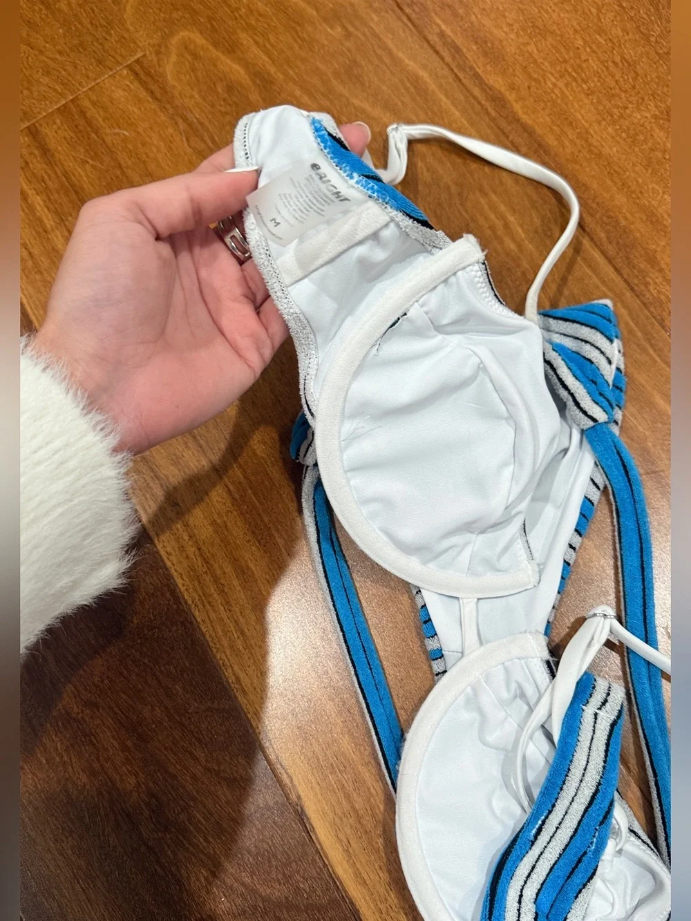 BRIGHT SWIMWEAR HORIZON BLUE TERRY Striped CHEEKY THONG BIKINI towel triangl